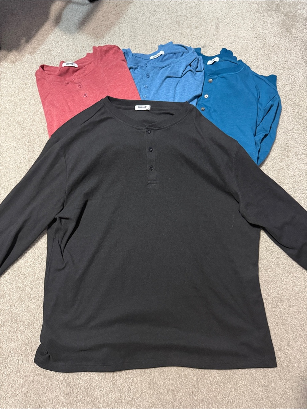 4 Men's Long-Sleeve Coofandy Henley Shirts- Classic Button Placket